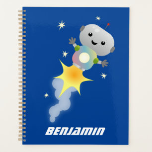 Agenda Robot lindo volando en el ilustracion del personal