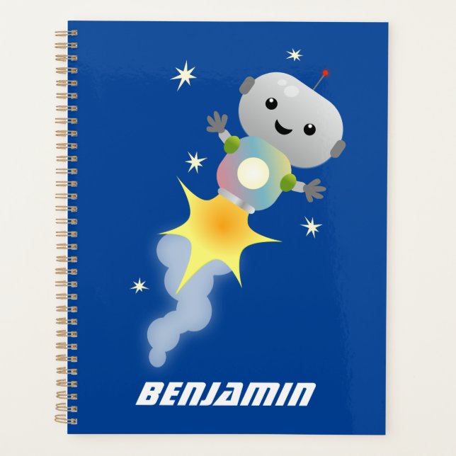 Agenda Robot lindo volando en el ilustracion del personal (Anverso)