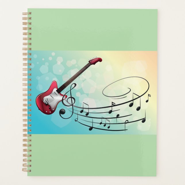 Agenda Rock and Roll Electric Guitar Swirling Music Notes (Anverso)