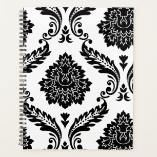 Agenda Rococo Damask Patrón Grande Desplazado Negro sobre