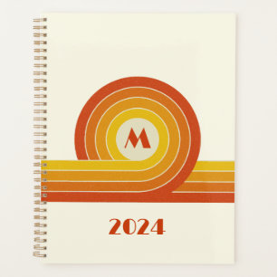 Agenda Rodamientos y líneas de estilo retro amarillo y na