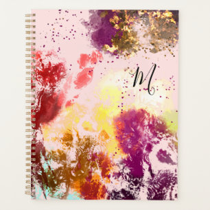 Agenda Rojizo Rosa Púrpura Floral Botánico Monogramado