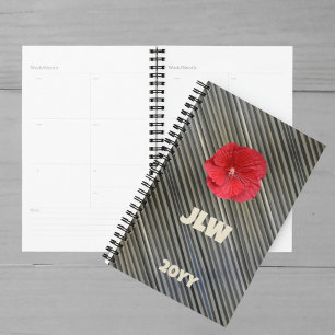 Agenda Rojo Hibiscus Negrita Moderno Smokey Gris a rayas