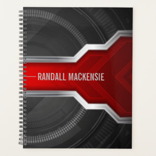 Agenda Rojo y negro con temática tecnológica personalizad