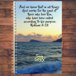 Agenda Romanos 8:28 Beach Sunset Personalizado Christian