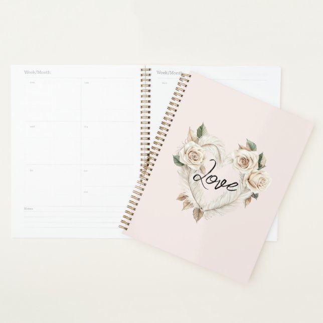 Agenda Romantic Blush Roses Feathers Heart Love (Demostración)