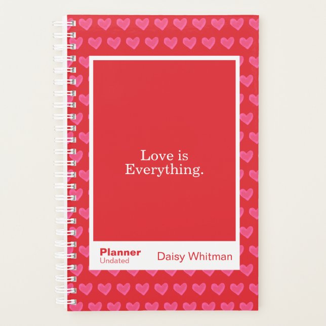 Agenda Romantic Red Minimalist Pink Heart Quote (Anverso)