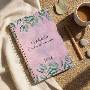 Agenda Romántica acuarela Ramas Verdes Leafy En Rosa