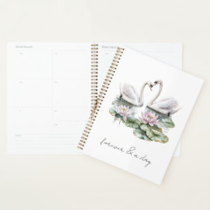 Agenda Romántico Cisnes Florales De Lotus Rosa Para Siemp