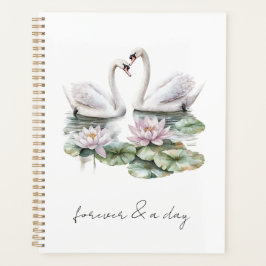 Agenda Romántico Cisnes Florales De Lotus Rosa Para Siemp