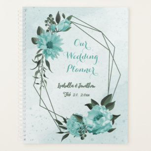 Agenda romántico flores azules y hojas verdes boda