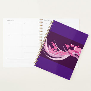 Agenda Romántico Resumen Diseño De Corazones Rosa En Púrp