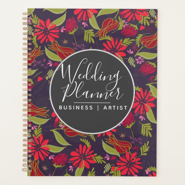 Agenda Romántico Rojo Floral Tulipanes Rosa Boda Jardín (Anverso)