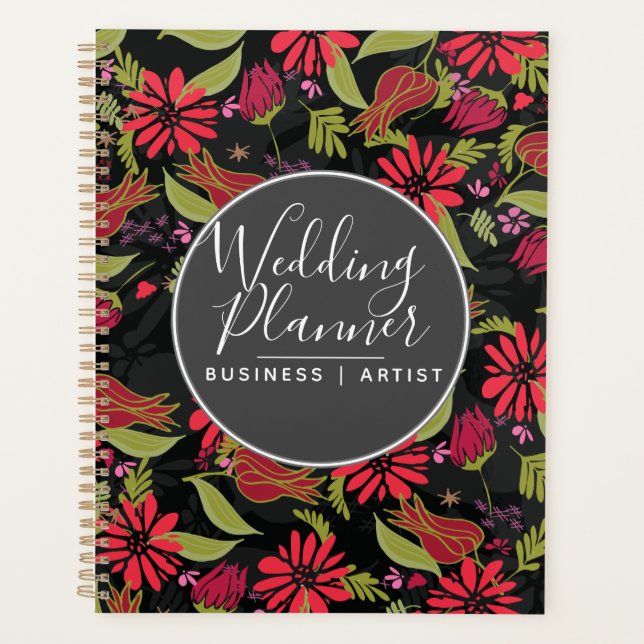 Agenda Romántico Rojo Floral Tulipanes Rosa Boda Jardín (Anverso)