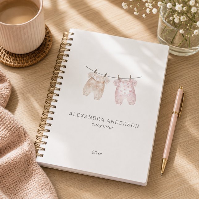 Agenda Ropa de bebé boho Servicio de niñera acuarela (Boho Baby Clothing Watercolor Babysitter Service Planner)