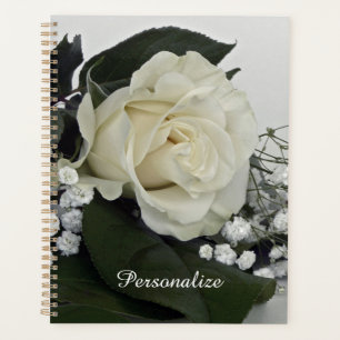 Agenda Rosa Blanca Elegante y Romántica Personalizada