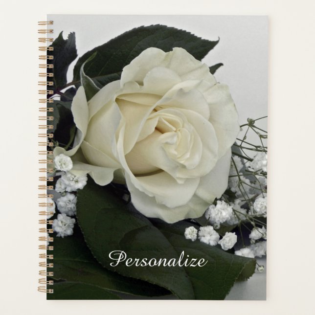 Agenda Rosa Blanca Elegante y Romántica Personalizada (Anverso)