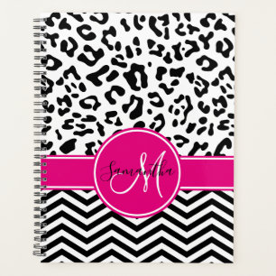 Agenda Rosa Caliente Leopardo Negro y Blanco Chevron Mono