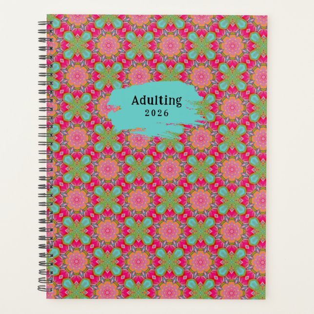 Agenda Rosa Caliente y Floral Verde (Anverso)