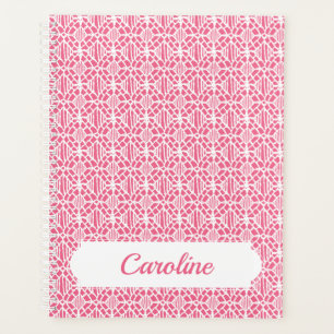 Agenda Rosa Con Patrón De Lado De Crochet Blanco