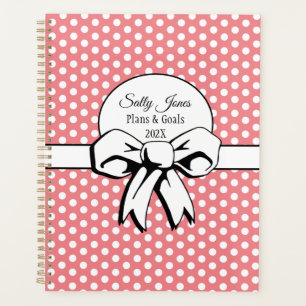 Agenda Rosa con puntos de polka blanco y doblado personal