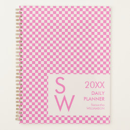 Agenda Rosa Crema Cuadro Monograma Personalizado