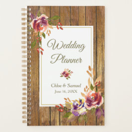 Agenda Rosa de bronce Boda Floral de madera