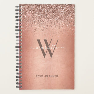 Agenda Rosa de moda Purpurina de oro Esparkles Monograma 