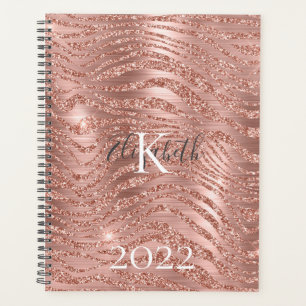 Agenda Rosa de oro con nombre monograma Estampado animal