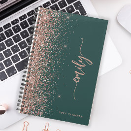Agenda Rosa de oro esmeralda verde personalizada 2025