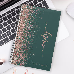 Agenda Rosa de oro esmeralda verde personalizada 2025
