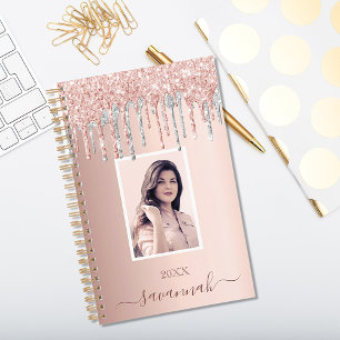 Agenda Rosa de oro personalizado rosa foto goteo de plata
