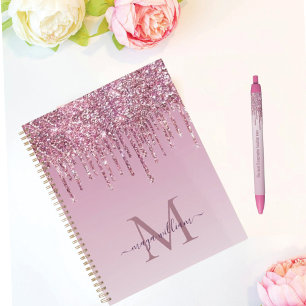Agenda Rosa De Perforaciones Purpurinas Monograma Y Nombr