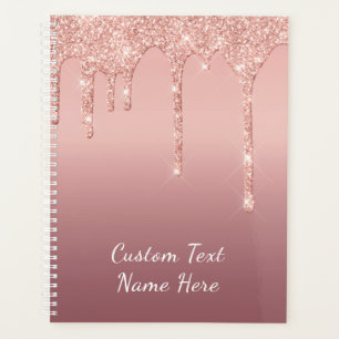 Agenda Rosa de Purpurina de oro con texto Personalizado