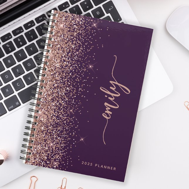 Agenda Rosa dorada purpura personalizada 2025 con brillo (Subido por el creador)