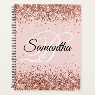 Agenda Rosa Dorado Brillante Glitter Blush Monograma Eleg