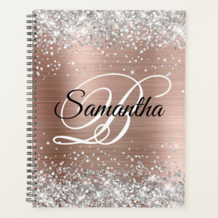 Agenda Rosa Dorado de Purpurina de Plata Monograma Elegan