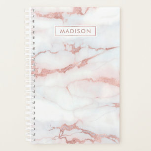 Agenda Rosa Dorado Mármol Blanco Nombre Personalizado Per