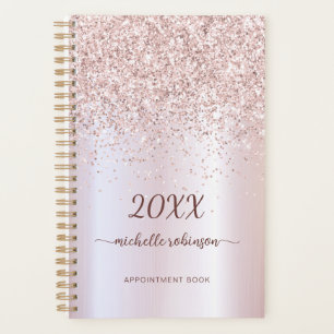 Agenda Rosa Dorado Metálico Brillo Monograma Femenino 202