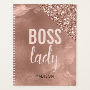 Agenda Rosa Dorado Personalizado Brillante   Jefa Rosa Da