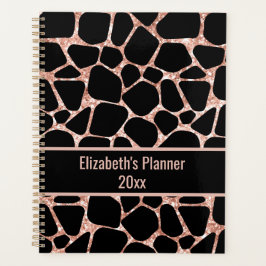 Agenda Rosa Dorado y Negro Impresión Animal Personalizada