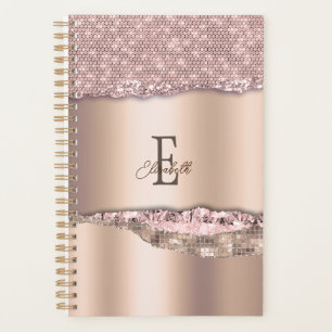 Agenda Rosa Dourado Tendência Diamantes Brillo Monograma