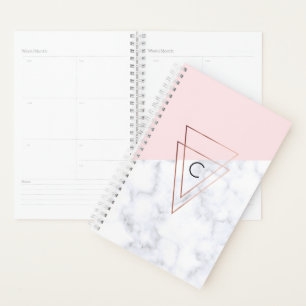 Agenda rosa elegante de oro triángulos de mármol blanco