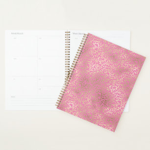Agenda Rosa Femenino Dorado Glam Impresión Leopardo