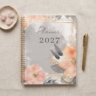 Agenda Rosa Floral Geométrico Dorado 2027