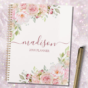 Agenda Rosa Flores Florales Elegantes Acuarela Rosa Rubor