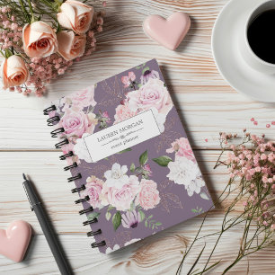 Agenda Rosa Garden Mauve Planner Personalizado