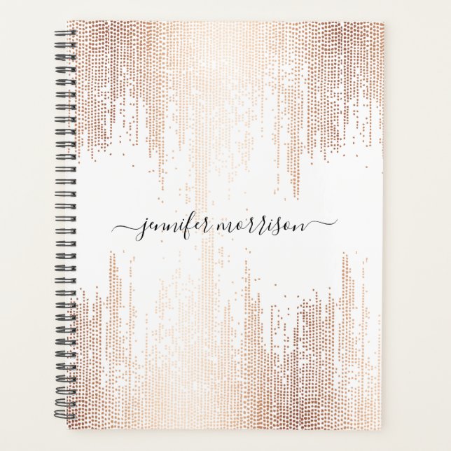 Agenda Rosa Glam Script Gold Confetti Rain Planner (Anverso)