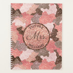 Agenda Rosa Gold Camo Faux Purpurina Camouflage Boda