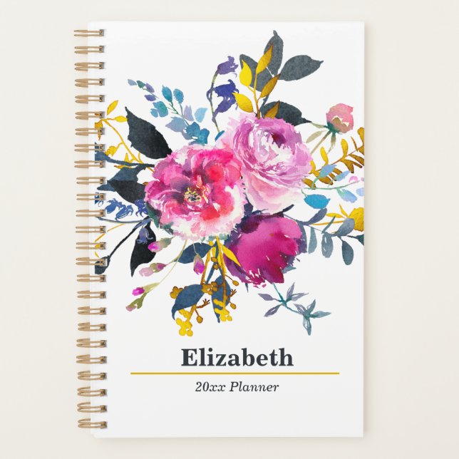 Agenda Rosa Gold Floral Bouquet anual Mensual Semanal (Anverso)
